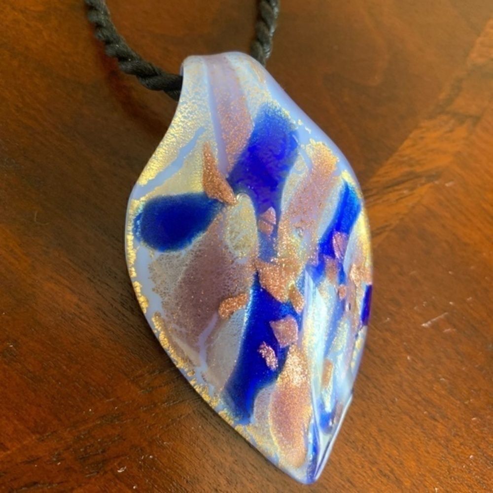 Murano Glass Italian Blue Real Gold Infused Lrg Pendant - Picture 6 of 9